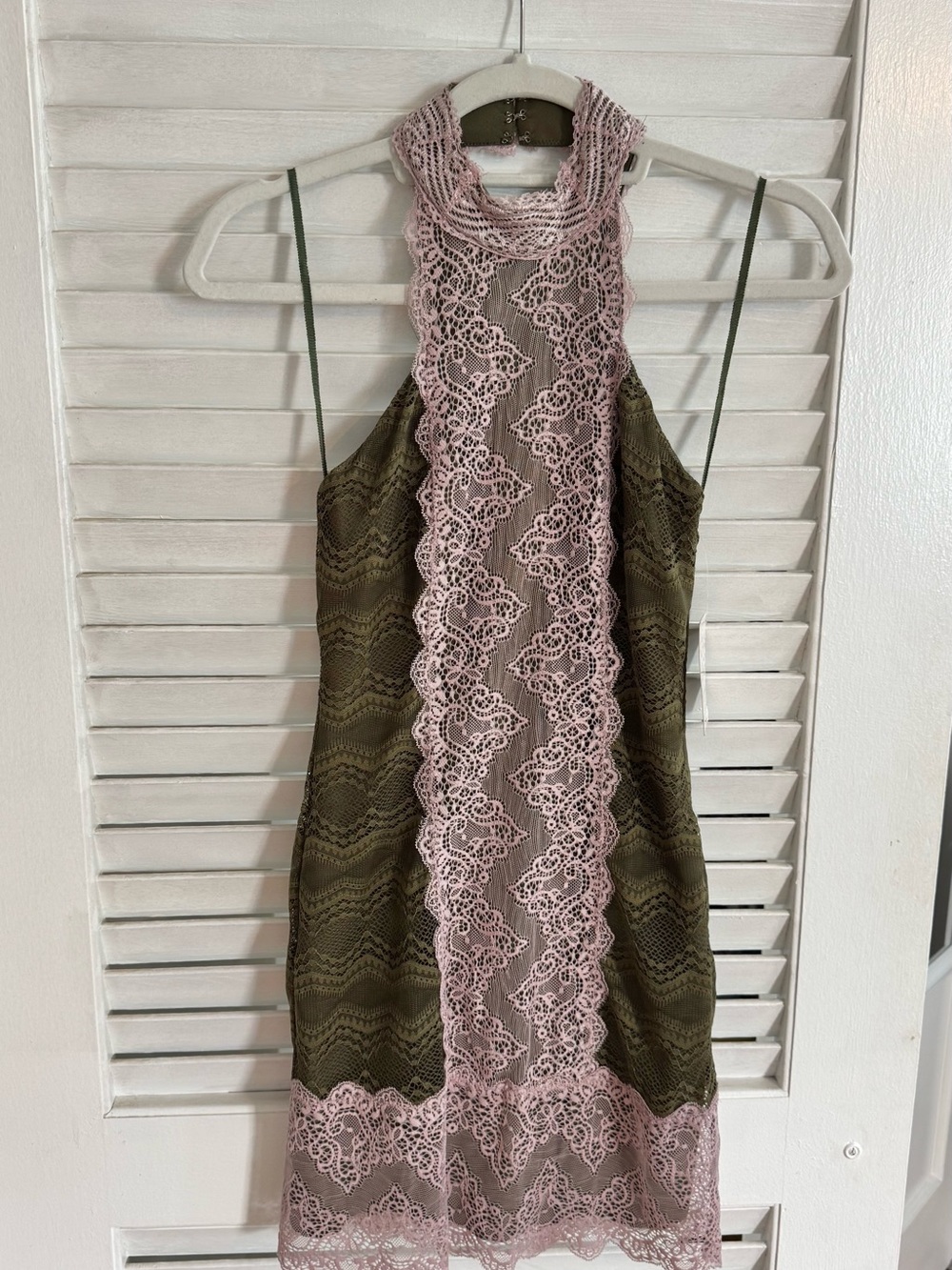Free People Olive Slip Dress with Dusty Pink Lace Panel